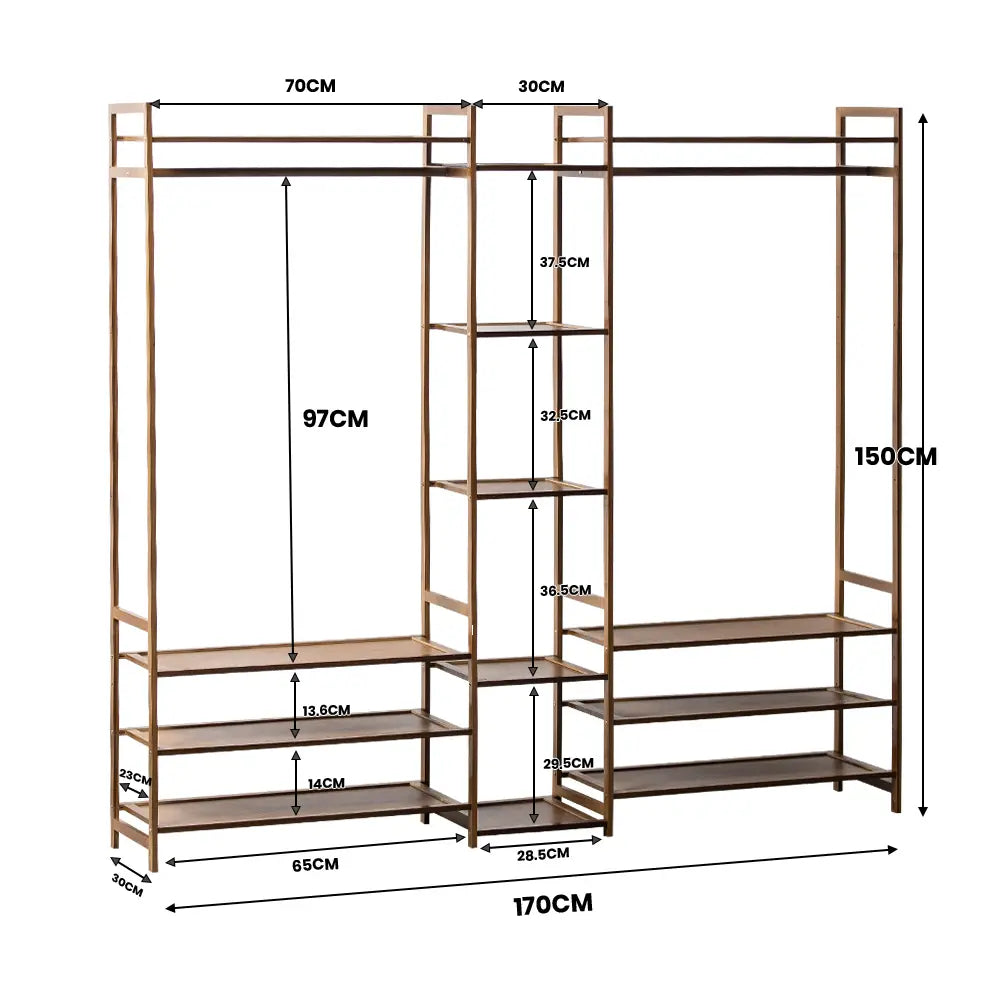 ide profile of the Tessa Garment Rack showcasing its minimalist design with height features