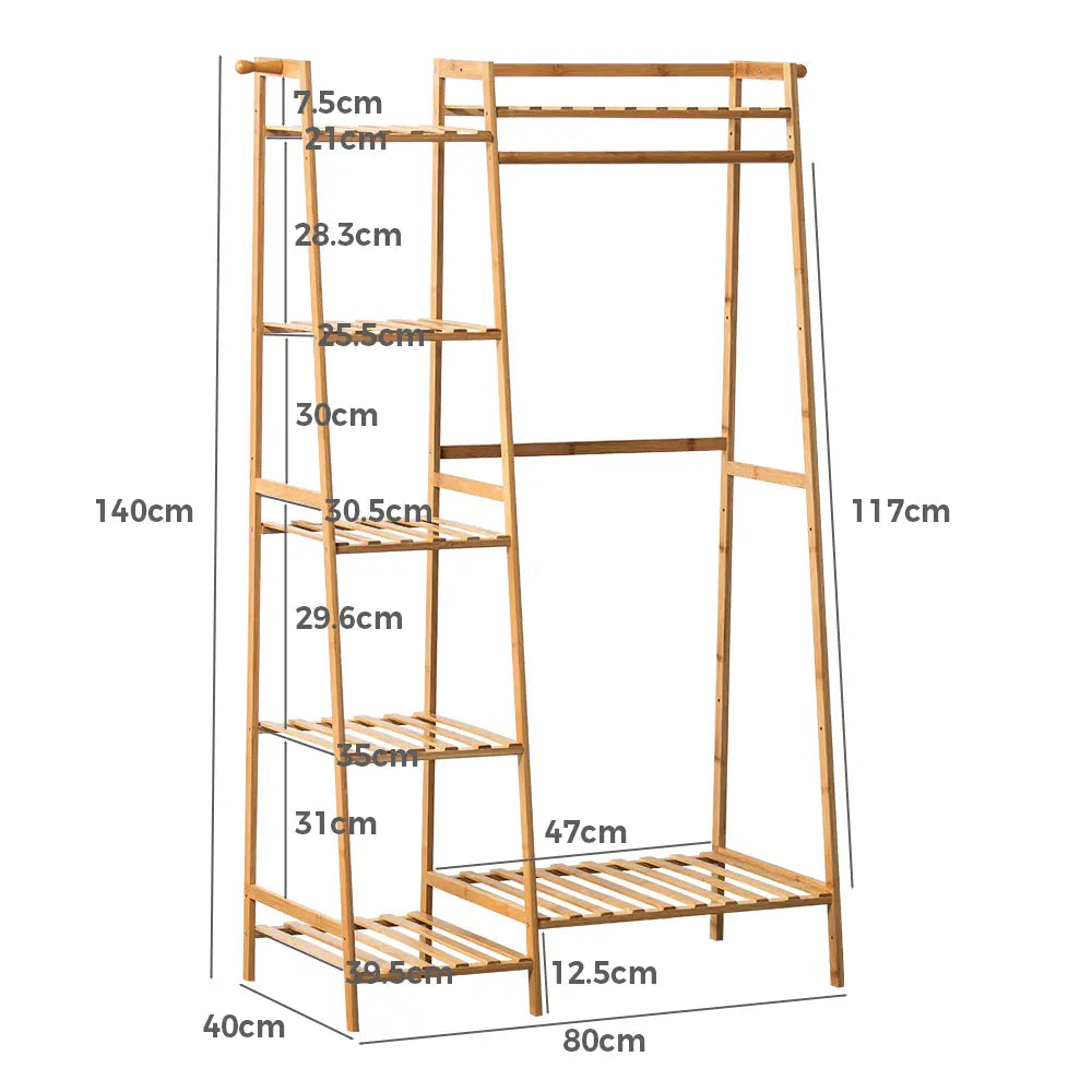 Close-up of wooden frame on Billy Garment Rack